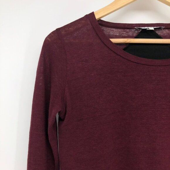 Sandro Paris Burgundy Black crochet lace detailing long sleeve t-shirt SP - Picture 5 of 15